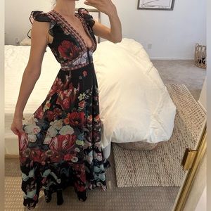 V neck long evening dress maxi floral flowey cocktail party Sunday Wedding sexy